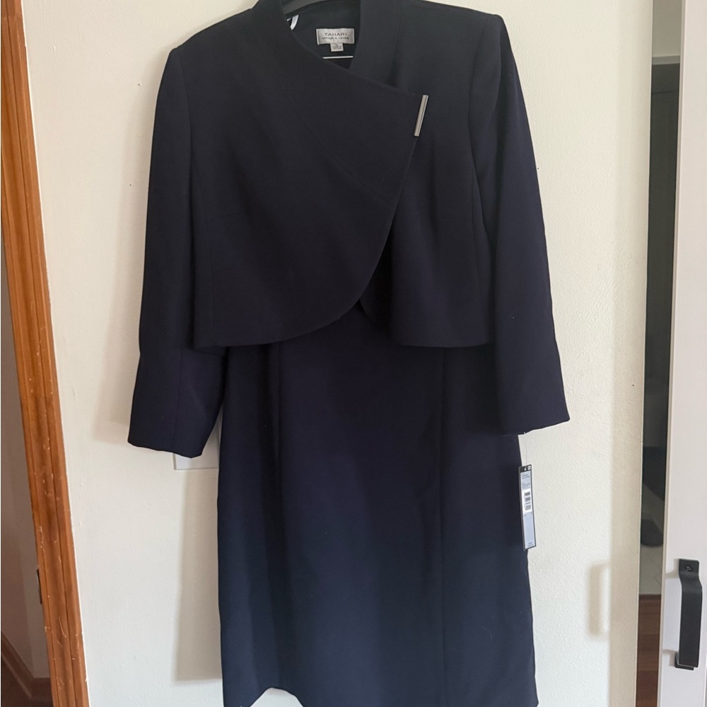 Tahari Dark Blue Long Sleeve Suit Dress
